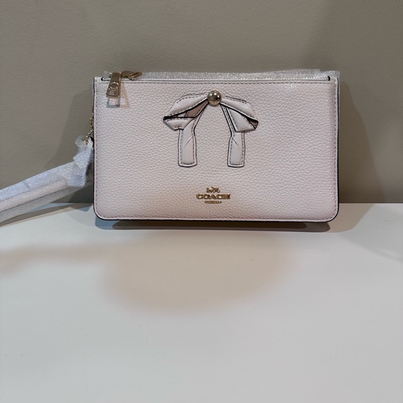 Coach Cream Leather Wristlet with Bow Accent - Picture 3 of 6